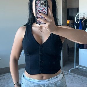 Black Cotton button up vest